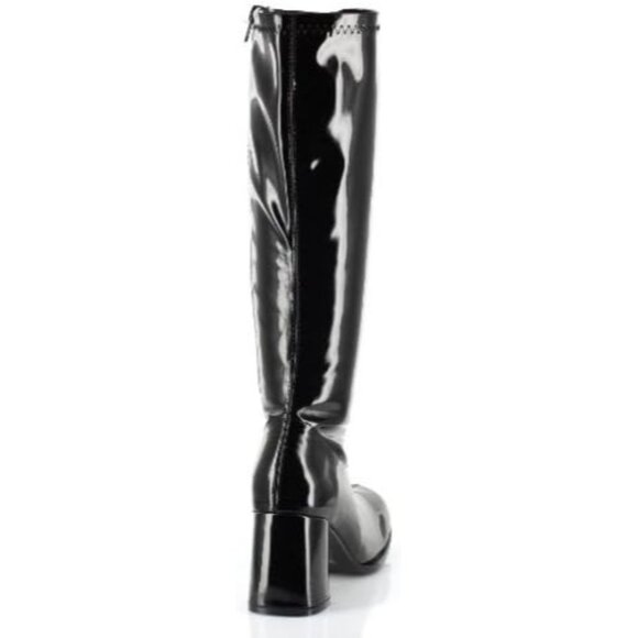 ⚡Women's Black Gogo Pull Up Boot Stacked Heel Inner Zipper Retro Knee High Boot - Picture 4 of 4
